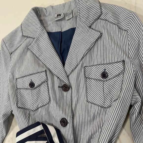 Vintage JW Div. Of Junction West Belted Button Front Seersucker Jacket Womens L - Picture 4 of 8